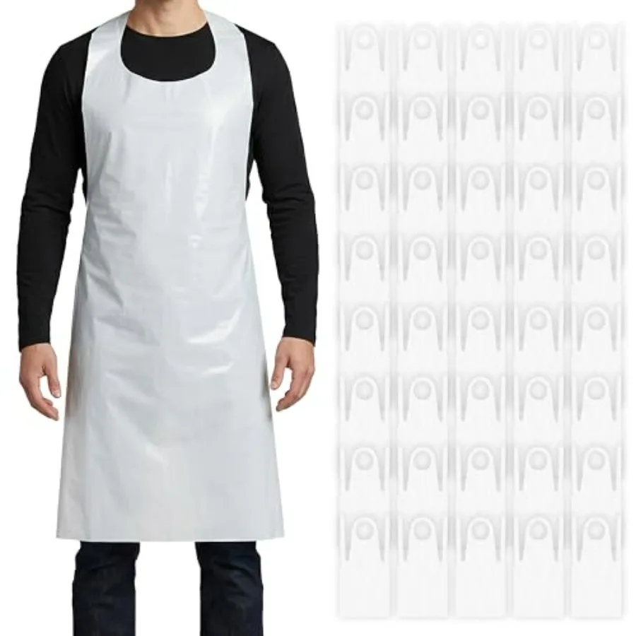 

Aprons 24"x48" Disposable Plastic Aprons, 4 Mil Heavy Duty Waterproof White Aprons for Cooking, Cleaning, Painting