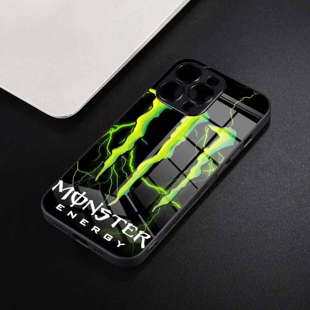 H-Hardcore E-Energy M-Monster Phone Case For IPhone 16 15 14 Pro 13 12 11 Mini XR Max 6 8 7 Plus SE 2022 Glass Design Cove