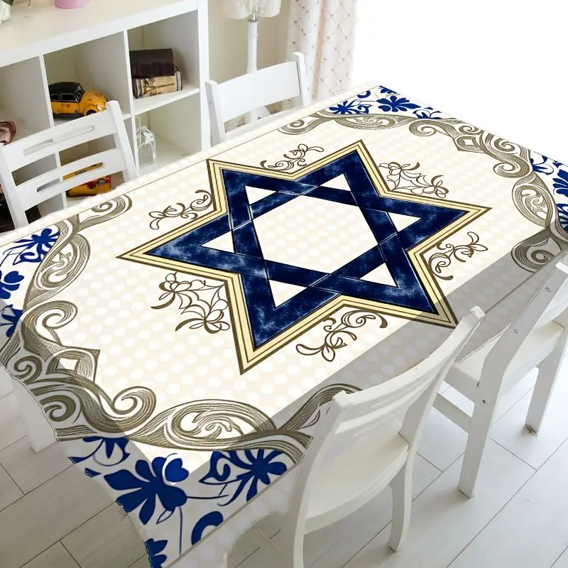 VIKAMA Vintage Ornate Reusable Tablecloth Star Pattern Retro Floral Border Table Cover For Home Kitchen Dining Decor