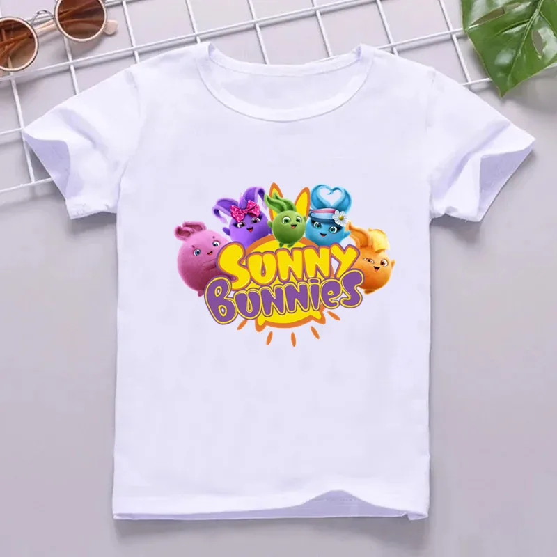 Hot Sale Cute Sunny Bunnies Print Cartoon Kids T shirt Funny Girls Summer Tops Baby Boys Clothes Children Short Sleeve T-shirt