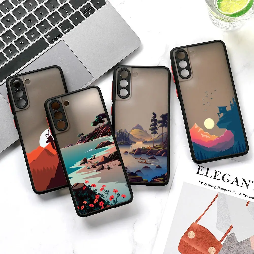 Scenery Painted Lake Forest S22 5G Case For Samsung S20 FE S21 S22 Ultra Funda Galaxy S10 S8 Plus Matte Covers View Sunrise Dusk