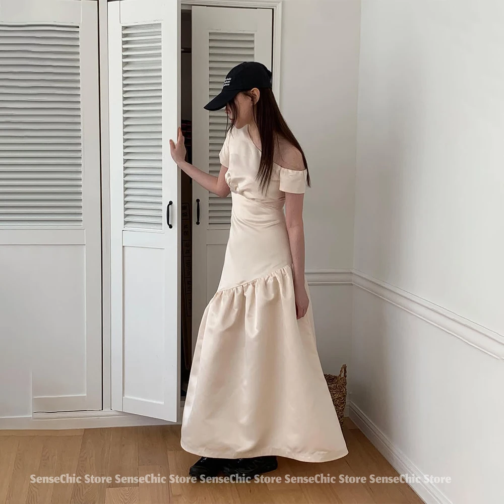 فساتين زفاف أنيقة كورية بدون ظهر وصمة عار لحفلات الزفاف فستان صيفي بكتف واحد فستان حفلات فيستدوس 2025 مخصص