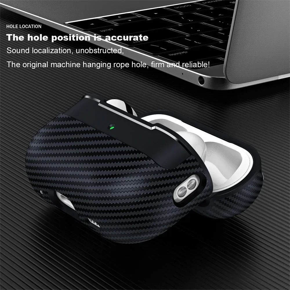 for Airpods Pro 2 Generation 2nd 1st Case Secure Lock Clip Carbon Fiber Hard Shell Case Cover with Keychain for AirPods 3 2 Case