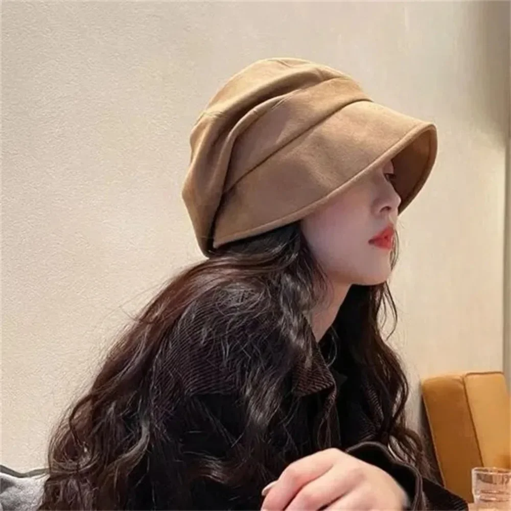 

Retro Newsboy Cap Women Autumn Winter Suede Octagonal Caps for Girl Solid Color Artist Painter Hat