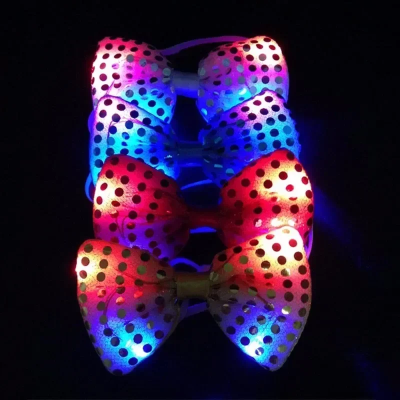 10pcs LED Sequin Bow Ties Light Up Flashing Mens Tie Party Fashion Accessory 3 Light Modes Wedding Festival Christmas Halloween