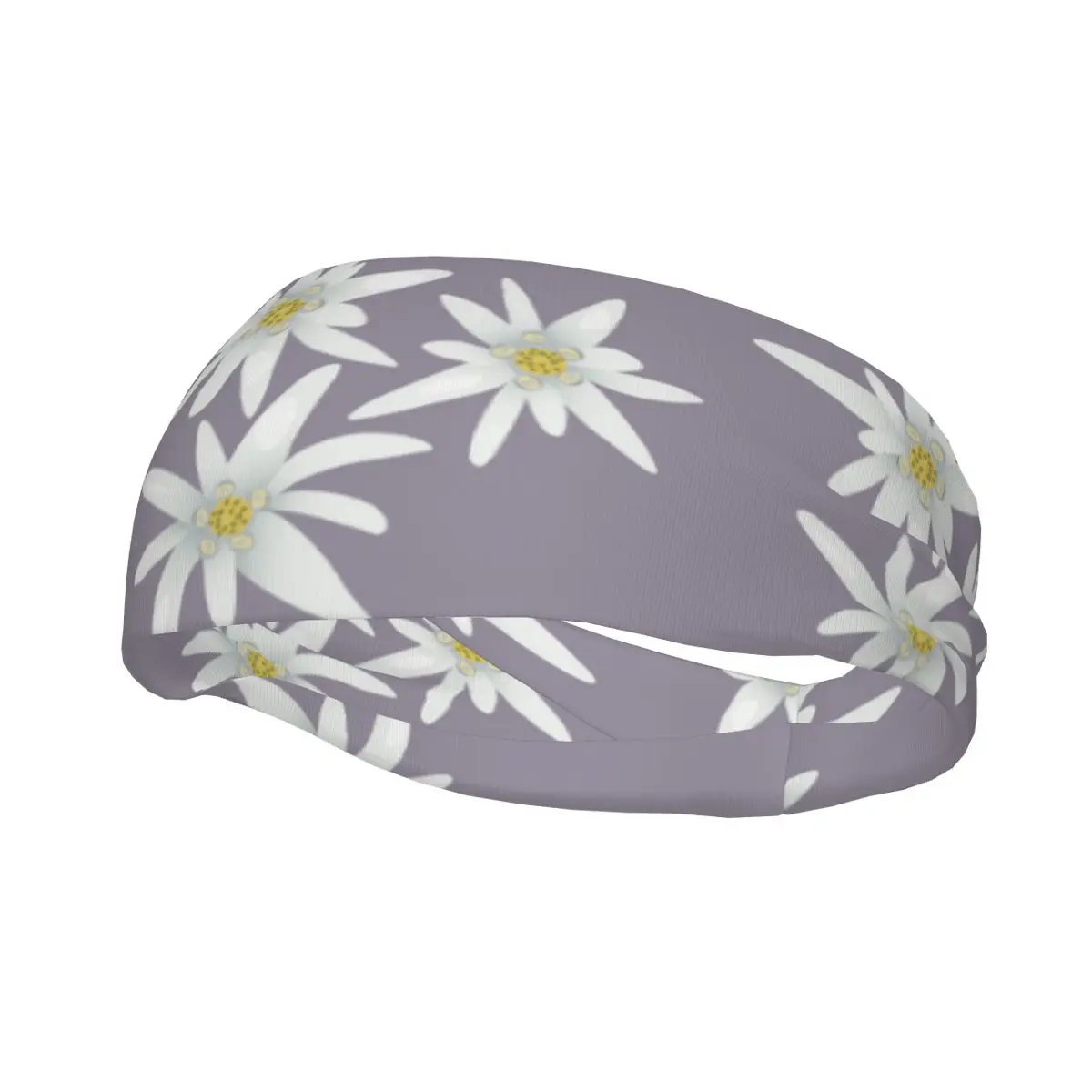 

Sports Headband White Edelweiss Flowers Running Fitness Sweatband Absorbent Cycling Jog Hair Bandage