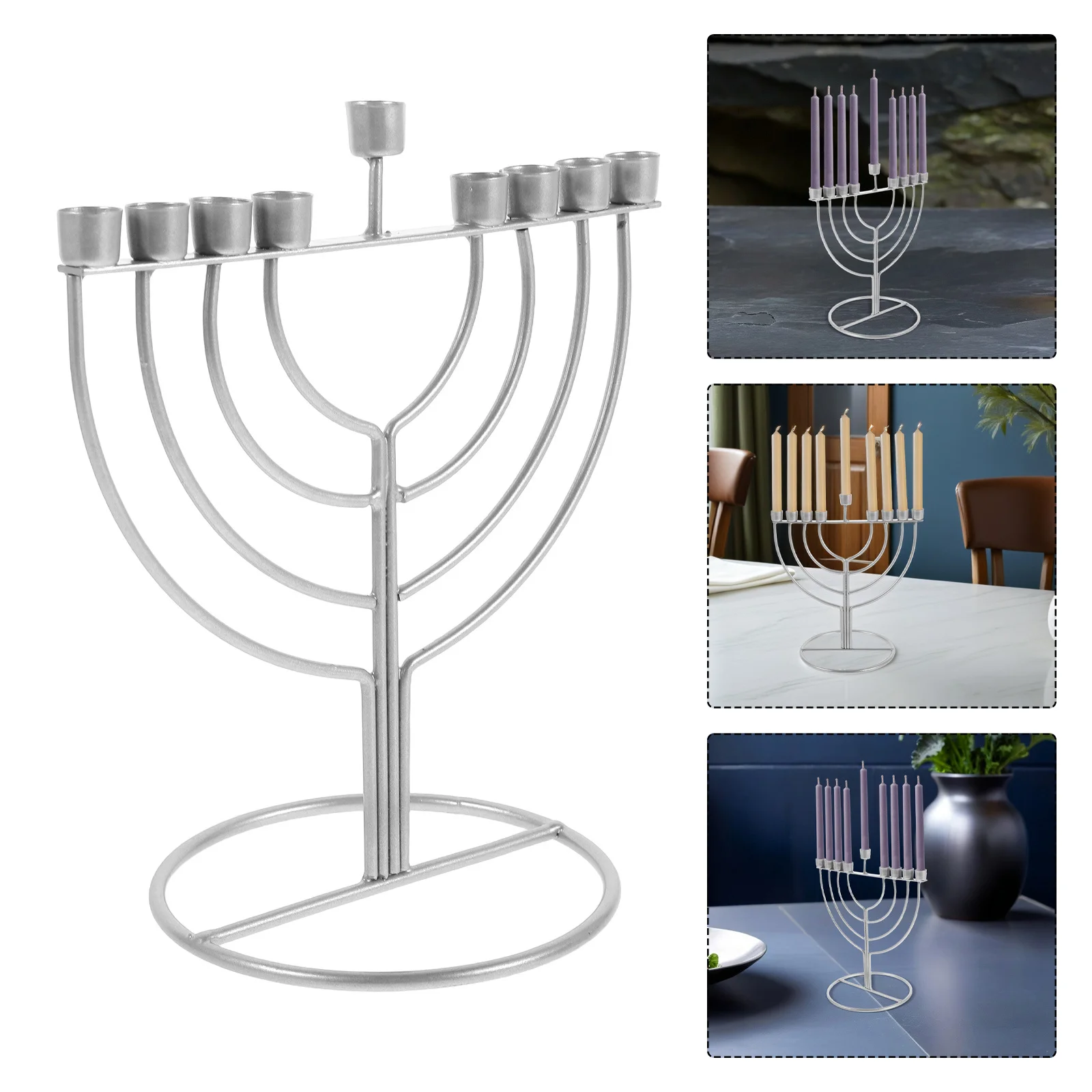 

Menorah Holder Alloy 9-Branch Jewish Hanukkah Candelabra Tabletop Religious Dining Table Decor Pillar Stand