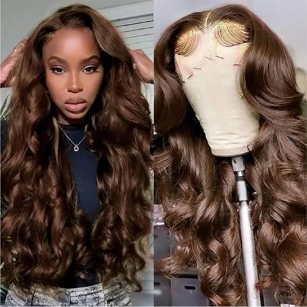 JOVIA 13x4 Chocolate Brown HD Lace Front Synthetic Wig Body Wave Wigs For Women cosplay hair extensions wigs on clearance sale
