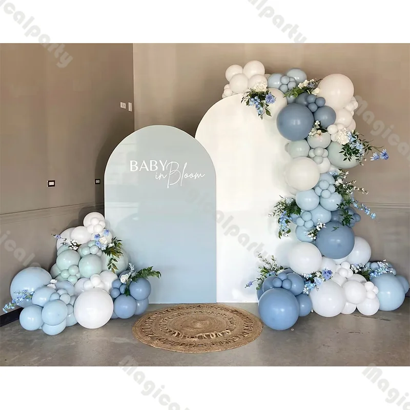 

154pcs Valentine's Day Rustic Wedding Decoration Supplies Blue and Matte White Balloons Garland Kit Gender Reveal Party Decor