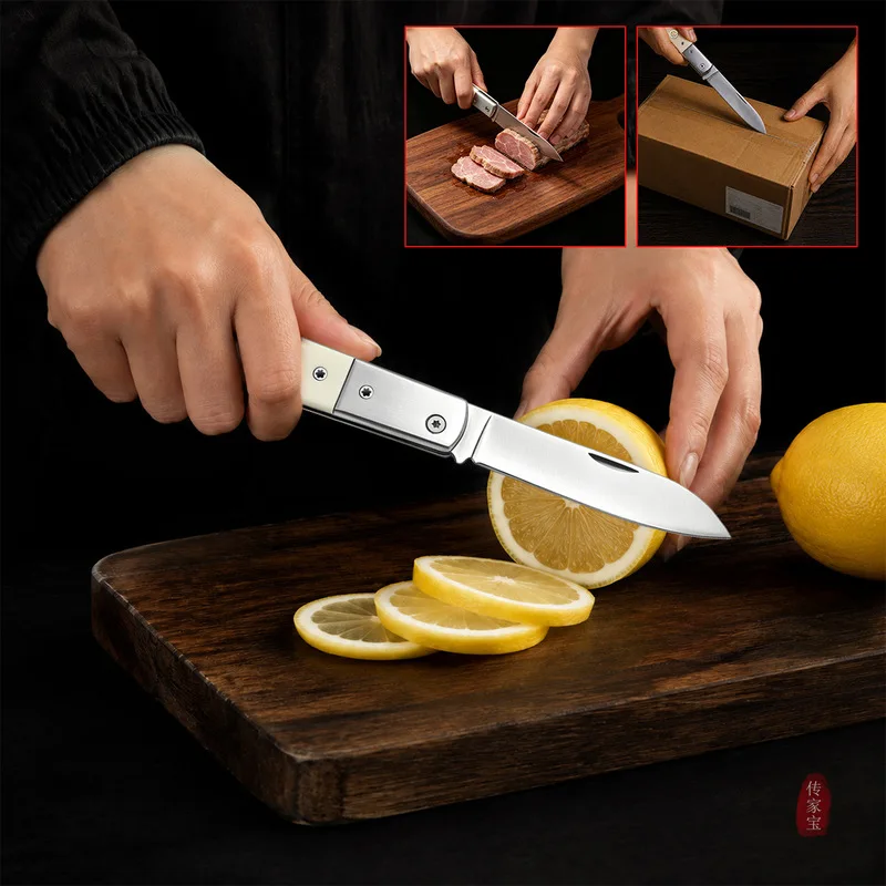 Vintage Stainless Steel Folding Meat Knife Fruit Knife Bone White Handle Retro Pocket Knife For Home Cutting And Daily Carry