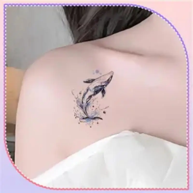 Halloween 1/2 Sheets Jumping Whale Waterproof Temporary Tattoo Stickers Suitable For Arm And Leg Decoration