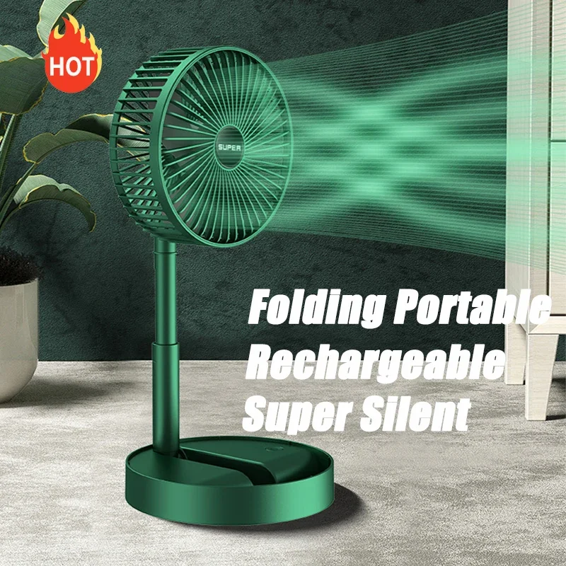 

6 inch Stand Fan Folding Portable Telescopic Floor/USB with Rechargeable BatterySuper Quiet 3 Speeds Adjustable Height office