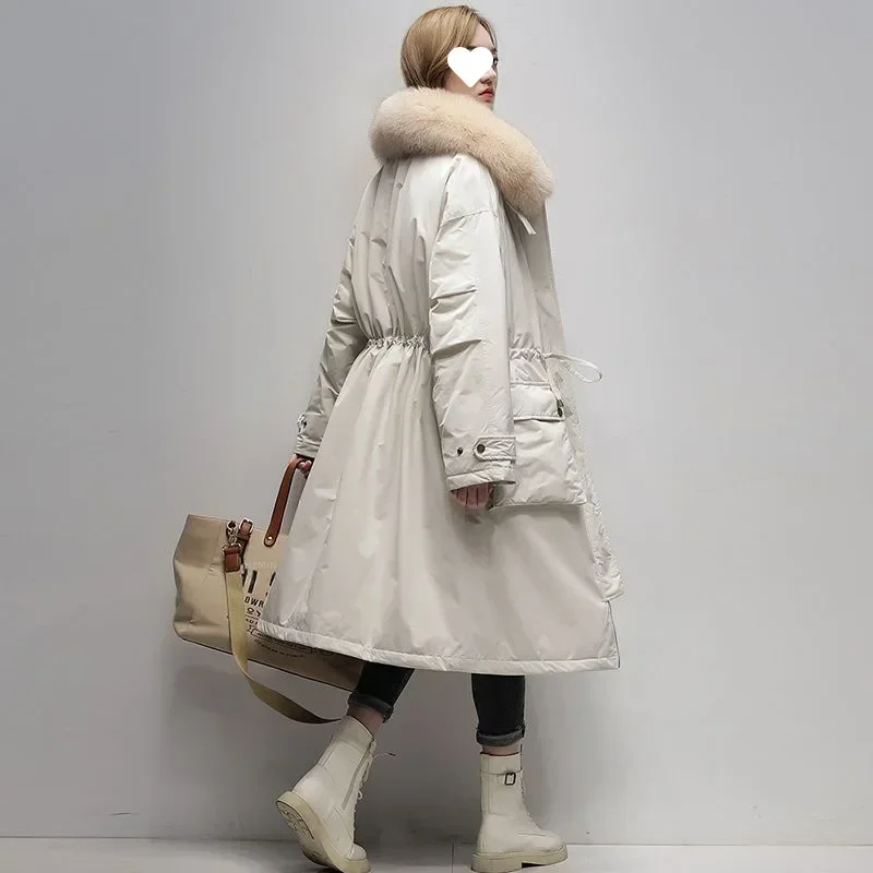 Women's Medium-length 2024 Winter New Style Korean Loose Fit Fashionable Long Sleeve Thickened White Duck Down Coat