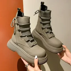 Fashion Ankle Boots Women's Autumn Winter Elastic Knitting Short Boots Thick-soled Inner Increase Women's Motorcycle Botas