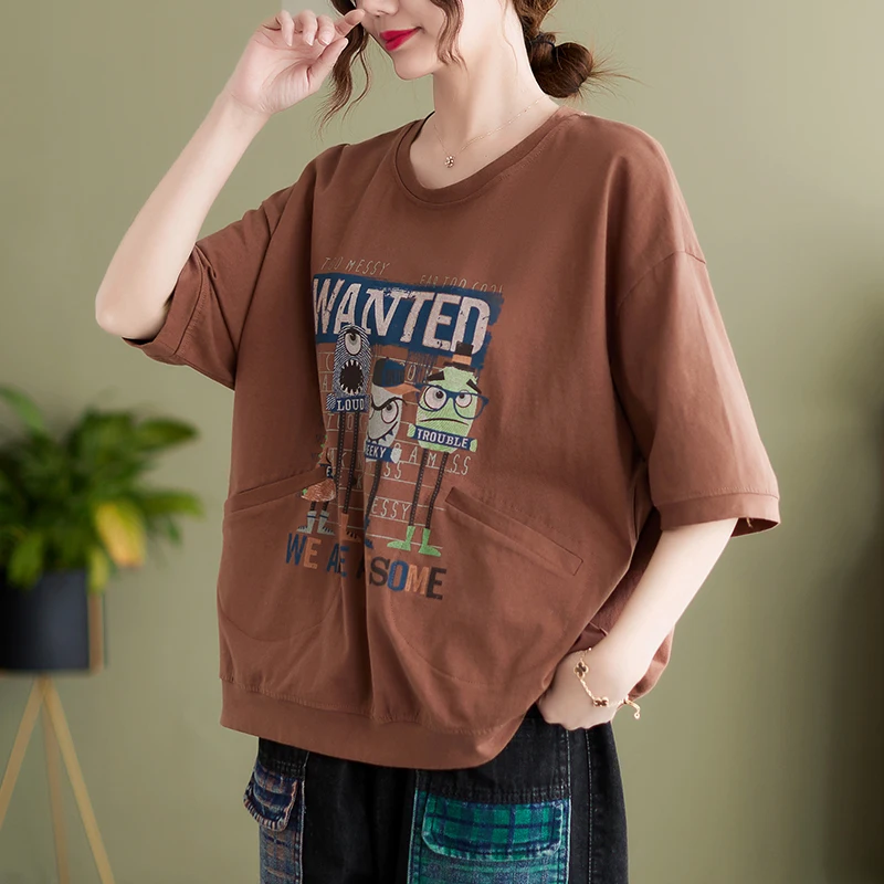 القطن ort Sve قاعدة irt المرأة الصيف عادية فضفاض حجم كبير تي شيرت البطن تغطي مكافحة الشيخوخة الكورية Sle الجولة Ne #3