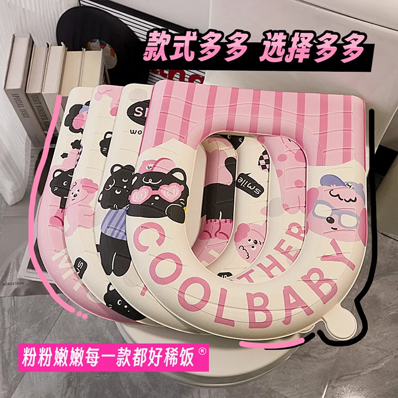 

Водонепроницаемый чехол на сиденье унитаза из ЭВА, милый мультяшный дизайн с животными, толстая нескользящая подушка для ванной комнаты, удобный чехол на сиденье унитаза