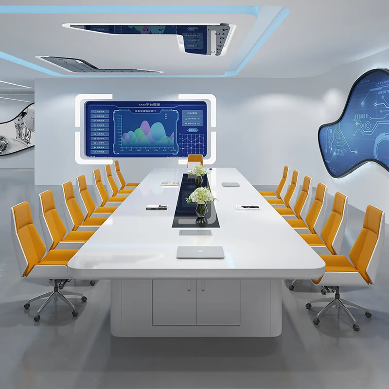 Painted conference table, long table, simple modern fashion office, large negotiation table and chairs