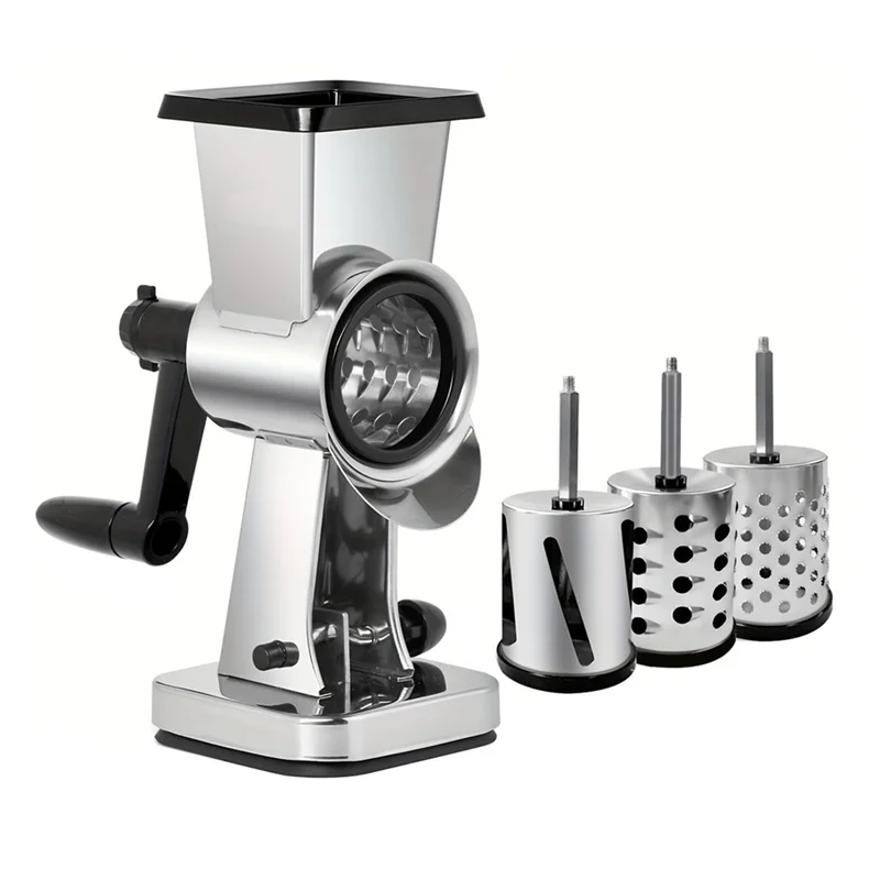 

AA01-Walnuts Grinder With 3 Interchangeable Drum Blades Manual Cheese Shredder Grater Stainless Steel Rotary Design