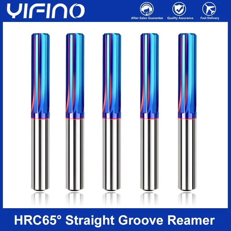 YIFINO HRC65 3.0mm-20.0mm Tungsten Steel Machine Reamer Carbide Blue Nano Coating Straight Shank H7 High-Precision Reamer Tools