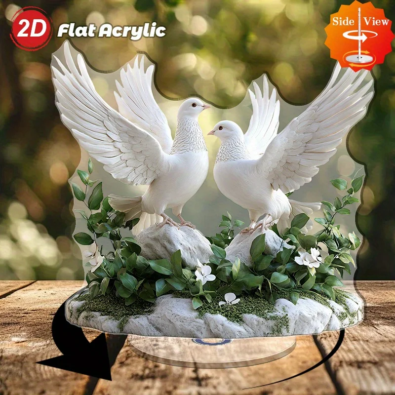 2D Flat, Rotating Crystal Tabletop Decor with Elegant Dove & Spring Ornamentation - Suitable for Indoor/Outdoor Spiral Base Desk