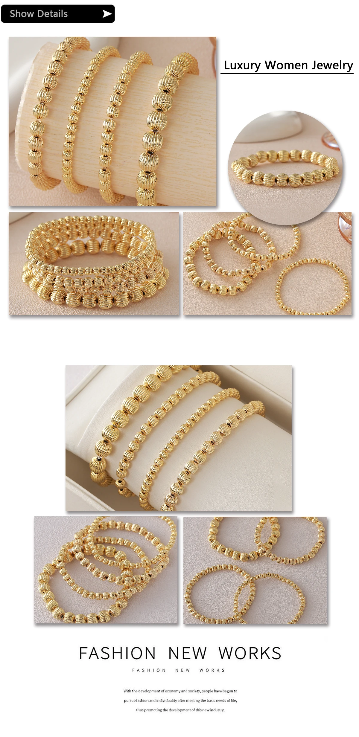 MHS.SUN Unregelmäßige Metall Perlen Armbänder Für Frauen Männer Klassische Vergoldete Perlen Armband Einzigartige Bankett Party Schmuck Geschenke – Detail 16