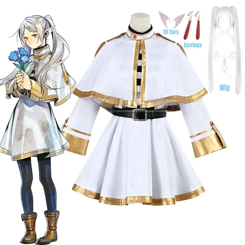 

Костюм для косплея Sousou No Frieren, парик, обувь, аниме, платье волшебника, эльфийские уши, карнавальные костюмы на Хэллоуин для женщин и девочек