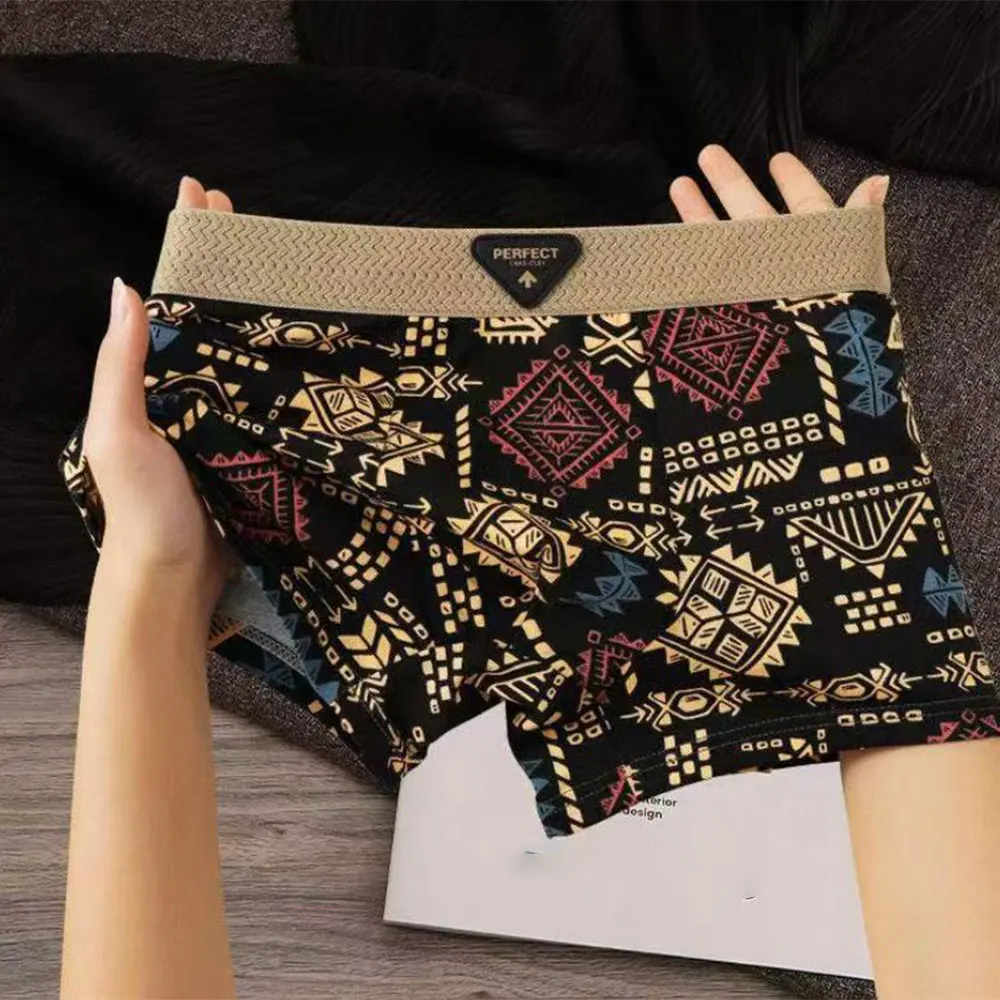 Fashion Lightweight Men's Boxer Underwear Trunks Retro Personalized Printed Middle Waist Shorts Panties For Man