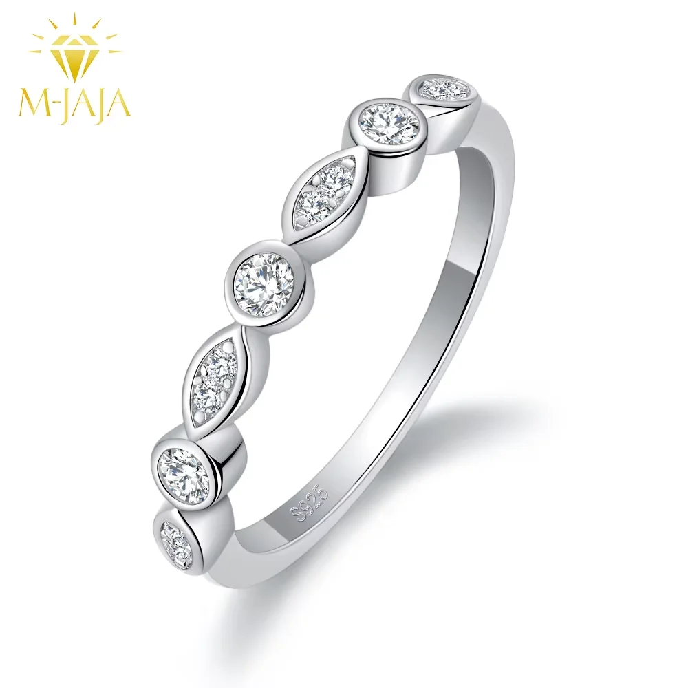 

M-JAJA Moissanite Wedding Band S925 Sterling Silver 7 Stones Ring for Women Engagement Rings Fine Jewelry Couple Promise Ring