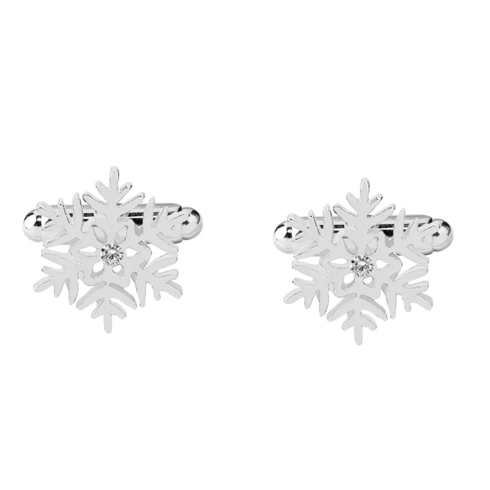 Silver Three-dimensional Snowflake Studded Diamond Cufflinks Christmas Gift Snowflake Studded Cufflink Suit Shirt Accessories