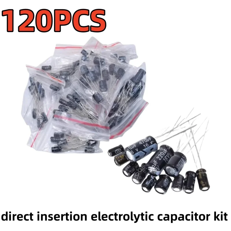 120PCS 0.22UF-470UF 12values * 10PCS direct insertion electrolytic capacitor kit 0.22μF 0.47μF 1μF 2.2μF 4.7μF 10μF 22μF 33μF