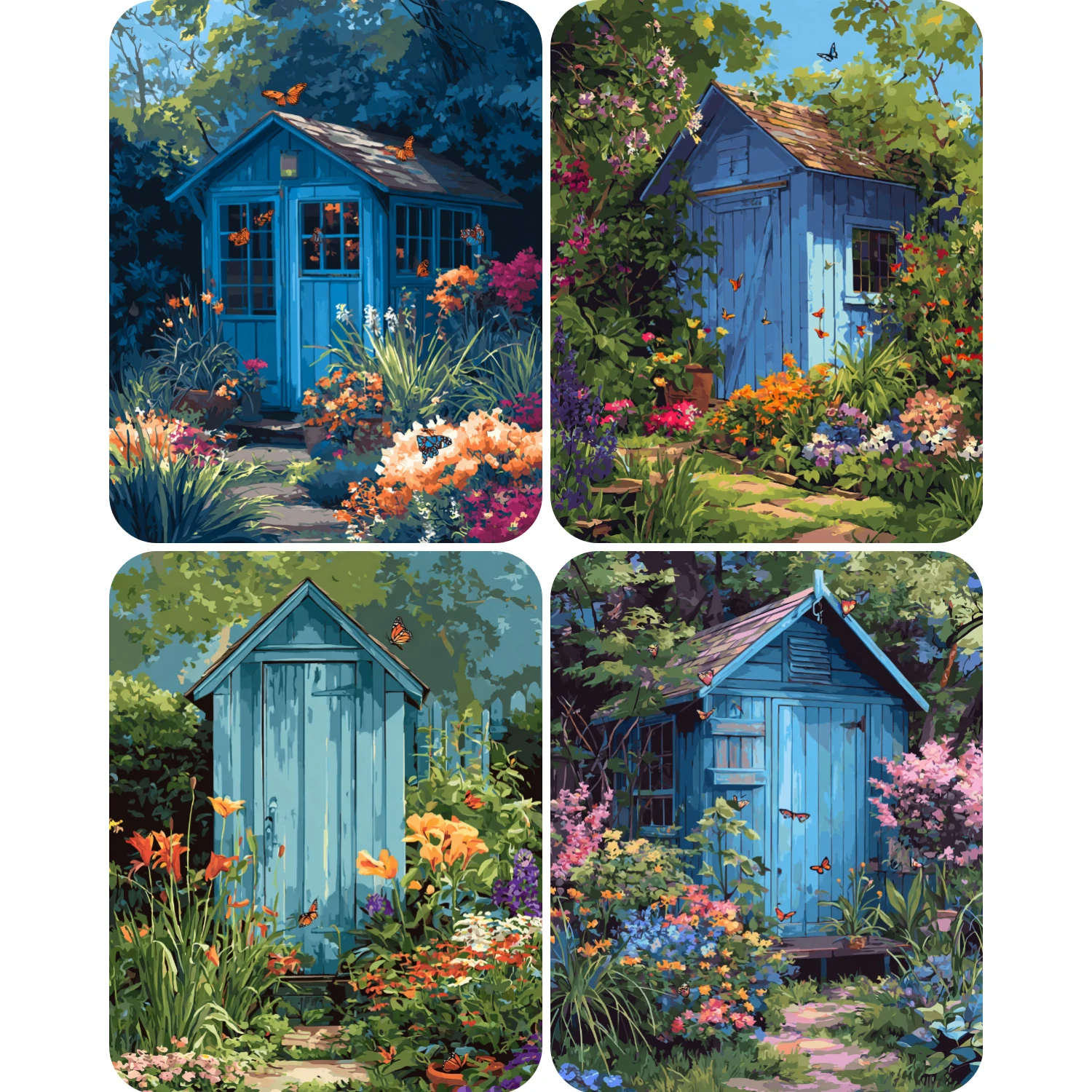 

Ручная роспись Бабочка рядом с синим домом Картина по номерам Набор DIY Акриловые произведения искусства Холст Искусство Подарок для дома