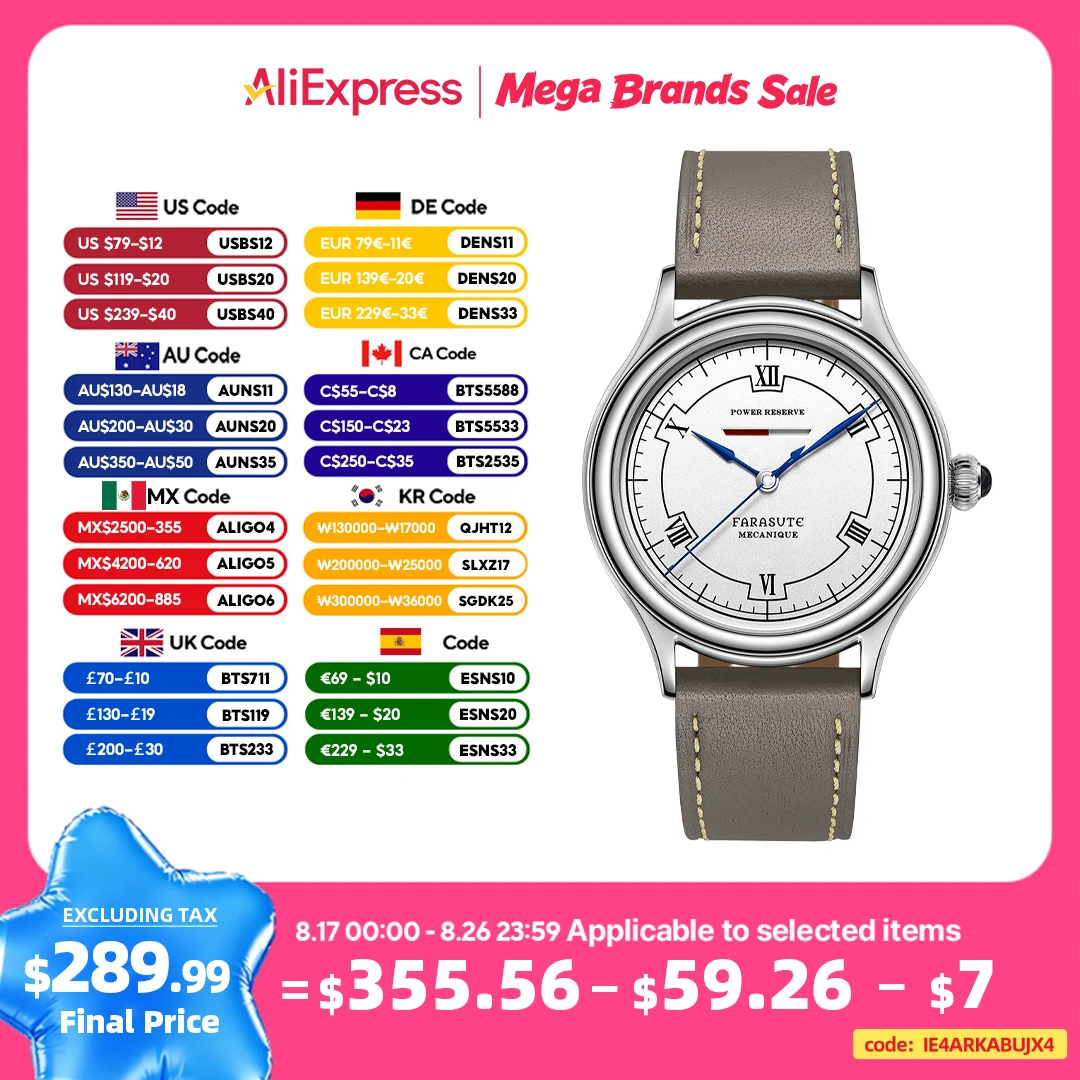 FARASUTE Luxus Herren Mechanische Handaufzugsuhr mit Seagull-Uhrwerk, 80 Stunden Gangreserve, Saphirglas, Edelstahl-Uhr, Reloj