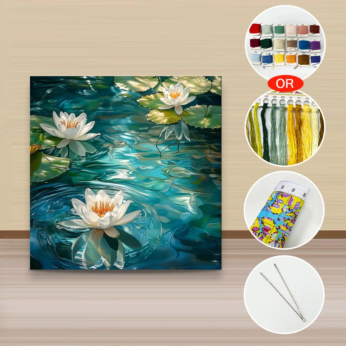 1 Stück 40x40 cm/15,74 Zoll, 11CT/14CT Kreuzstich-Set, DIY Valentinstagsgeschenk, Stickerei-Set für Festlichkeiten, Kristall-Lotus – Detail 4