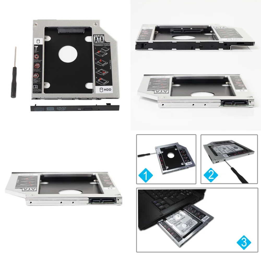 

New Laptop Optical Drive Bay Hard Drive Caddy for SSD HDD Upgrade 9.5mm SATA 2nd SSD Enclosure for Dell HP Lenovo Acer Asus