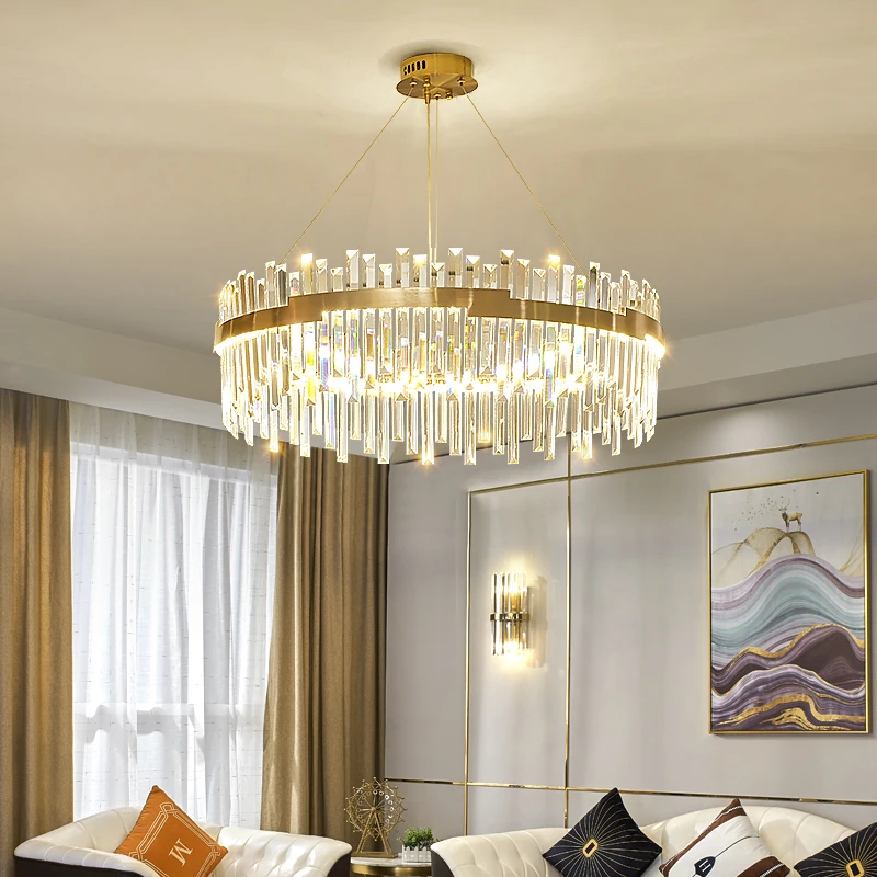 

Postmodern Villa Pendant Lamps Stainless Steel Crystal Chandelier Light Luxury Nordic Living Room Ring Fixture Decoracion Salon