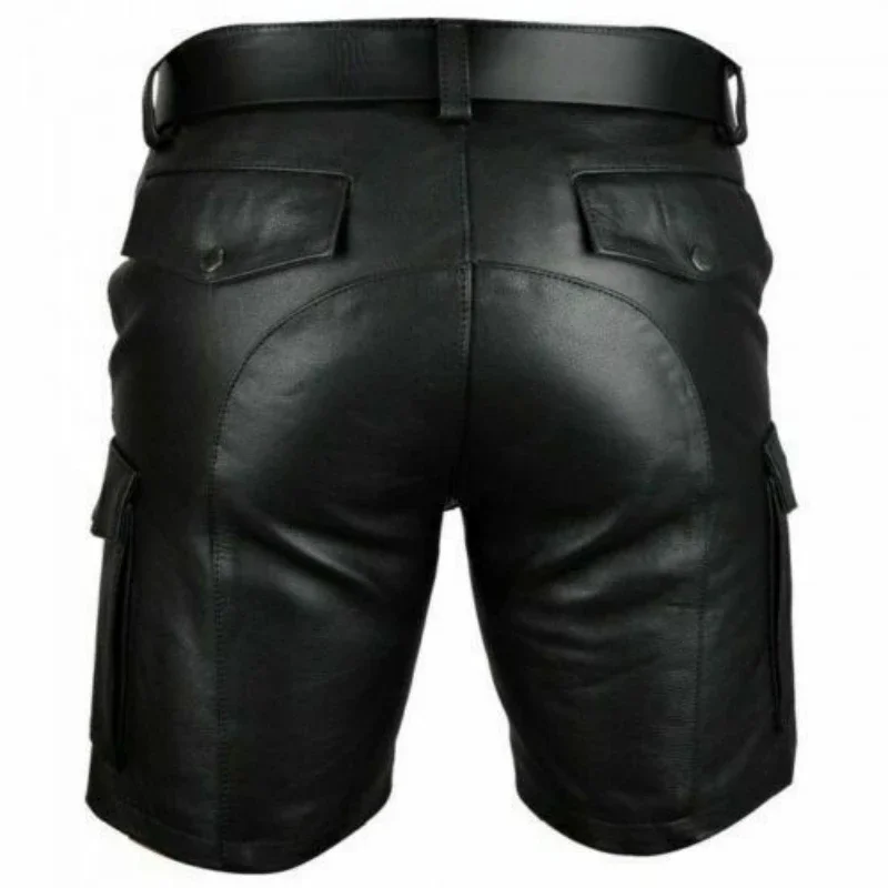 Summer Streetwear Trend Men PU Faux Leather Shorts with Pockets Nightclub Wear Casual Fashion Shorts Medieval Punk Costumes 5XL