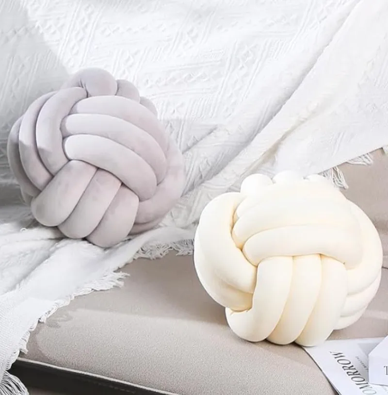 Knot Ball Pillows Round Plush Aesthetic Cushion Pillows Soft Stress Relieving Cute Decorative Knotted Pillows for Kids Bed Décor