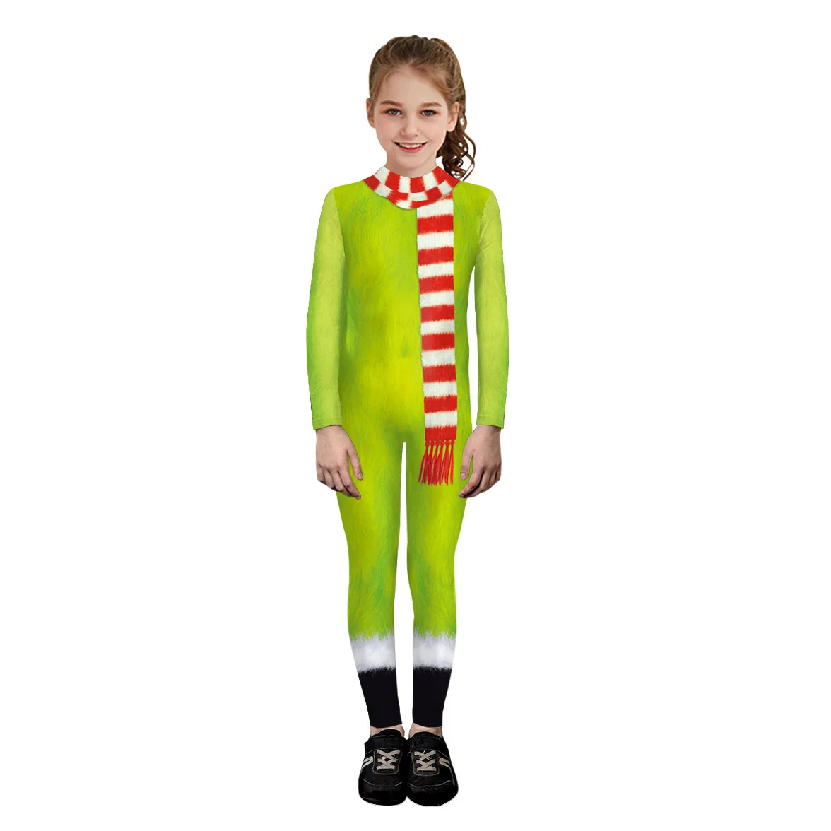 

Children's Christmas Performance Costume Cosplay Green Monster Character Role-playing Outfit Digital Print Tight Jumpsuit