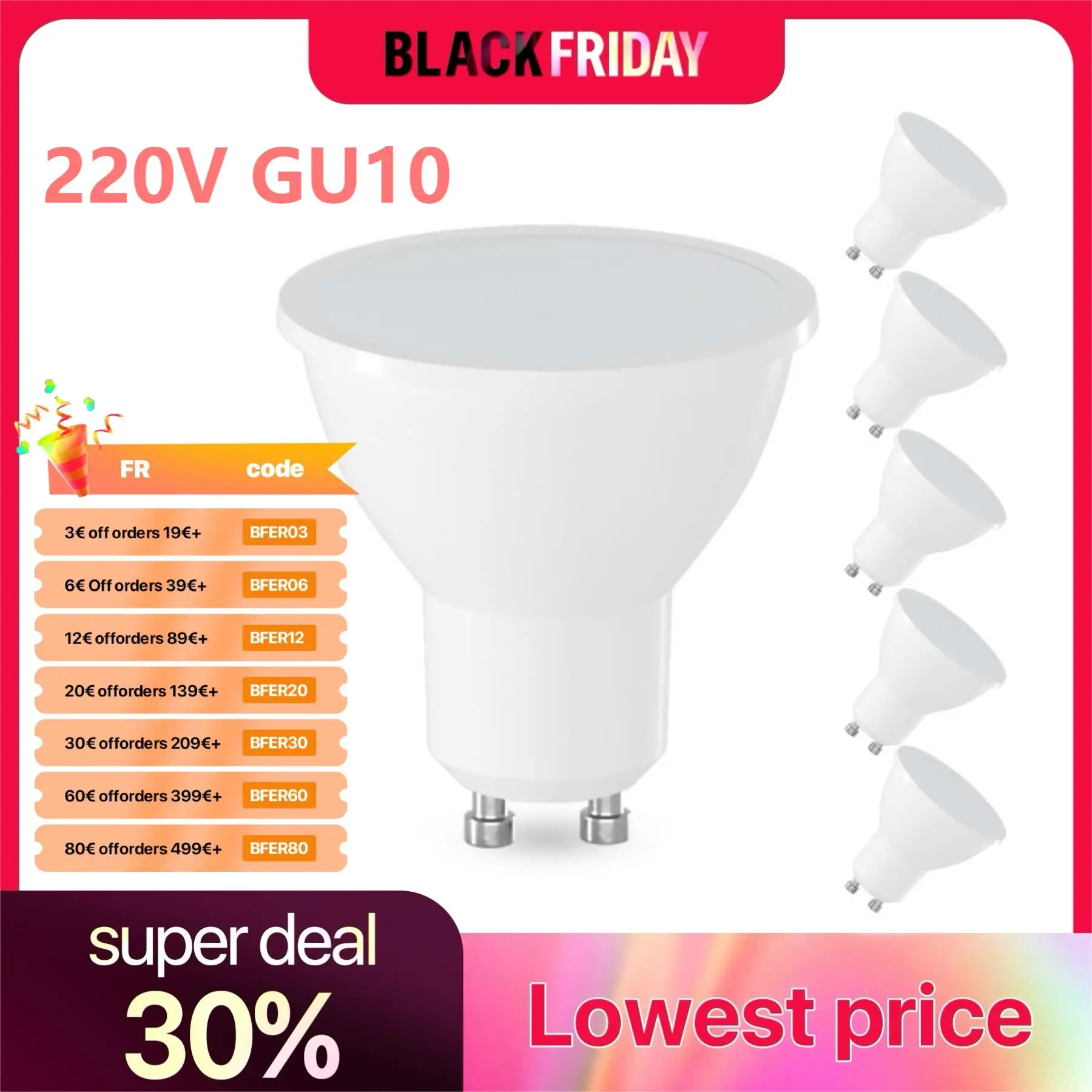 GU10 LED Bulbs 220V Warm White Cool White 5W Eqv to 40W  Non-dimmable Energy Saving Light Bulbs 120° Wide Beam Angle Pack of 6