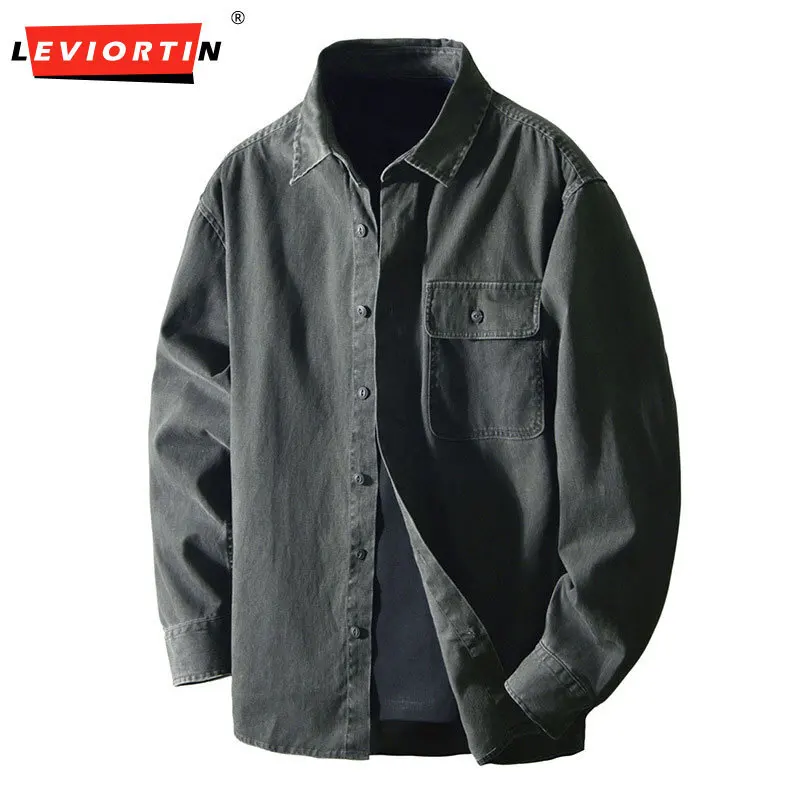 

Осенняя новая японская ретро мужская свободная повседневная однотонная американская рабочая одежда, универсальная и удобная куртка-рубашка с длинными рукавами