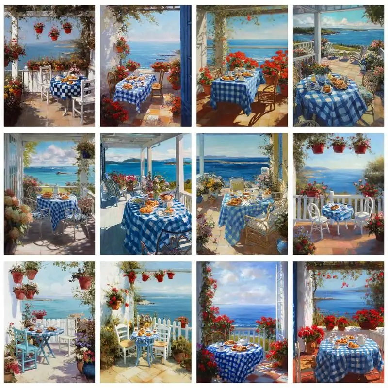 

GATYZTORY Painting By Number Dining table scenery Drawing On Canvas Wall Art Hand Painted DIY Picture By Numbers Home Decoration