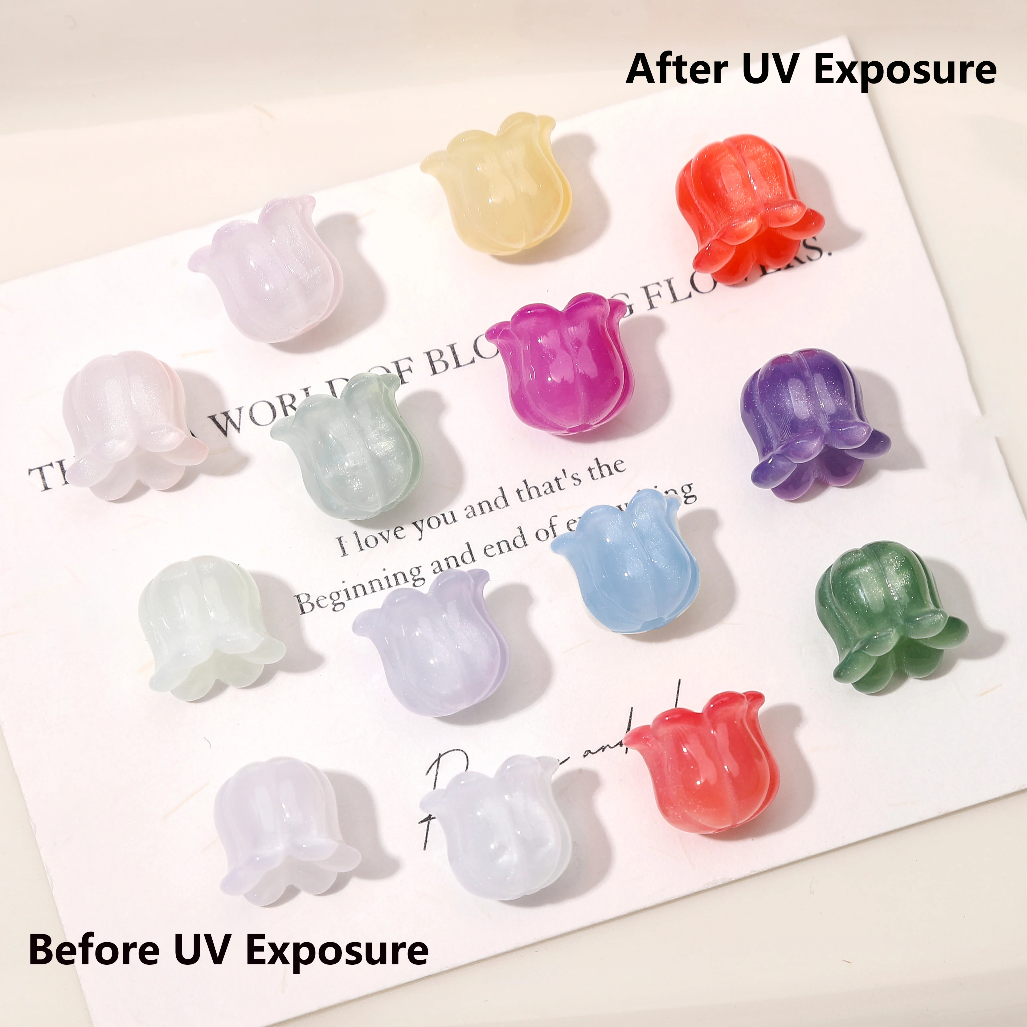 2/7pcs UV Color Changing Resin Bell Flower Beads