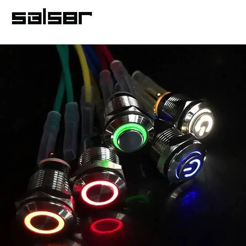 12/16/19/22 مللي متر لتقوم بها بنفسك مفتاح بـزر دفع معدني شقة مستديرة رئيس مصباح ليد الطاقة مقاوم للماء IP65 الذاتي قفل إعادة تعيين 6 فولت 12 فولت 24 فولت 220 فولت #4