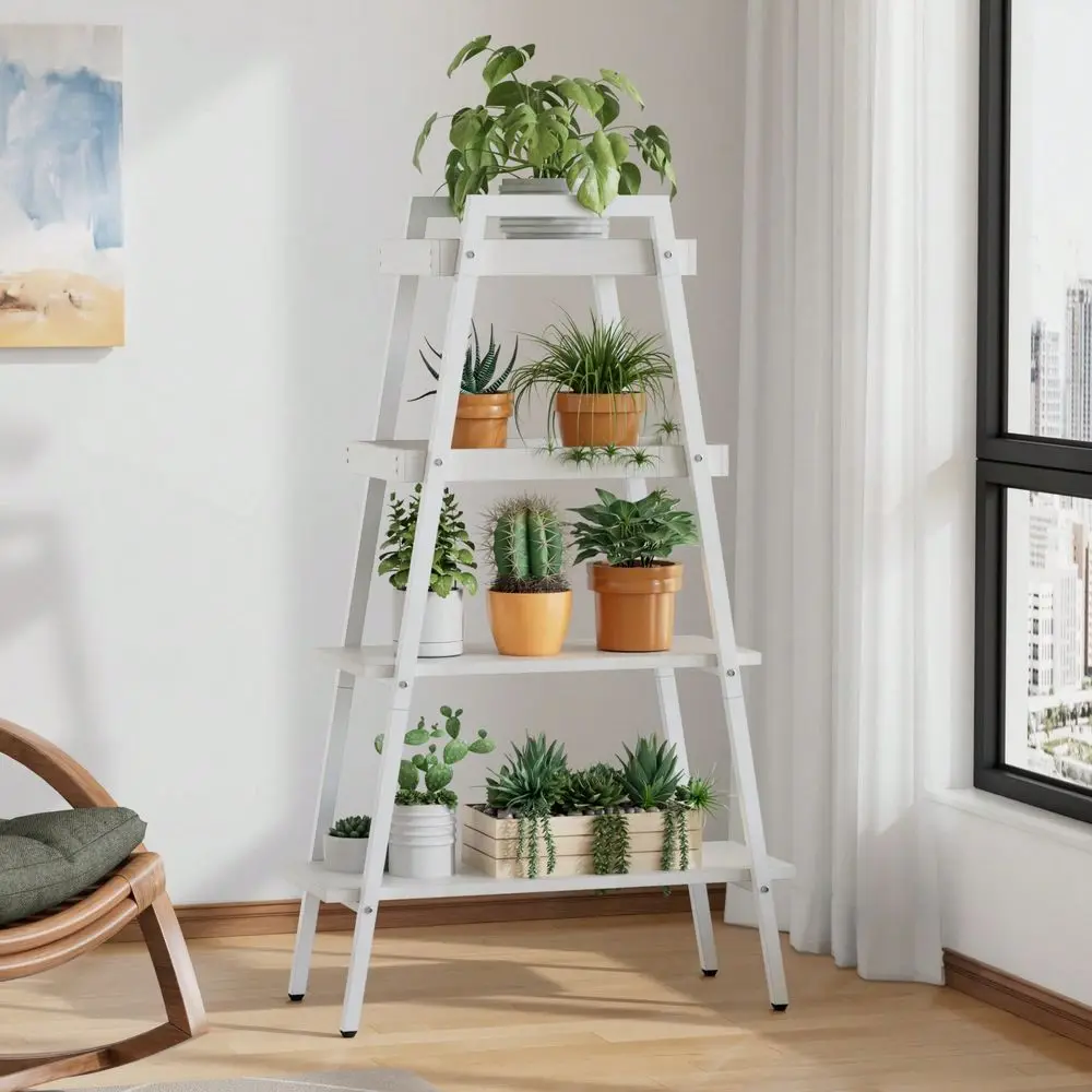 

Wooden Foldable Ladder Shelf 5Tier Magazine Holder Book Rack Plant Stand Folding Flower Display Pot Decorative Storage Free Sta
