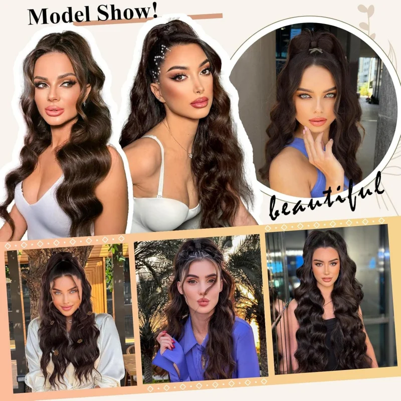 Picture 3: Women's long curly , drawstring hair extensions, , African big wave synthetic fiber wig, ponytail