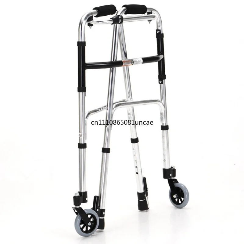 For Foldable Lightweight Aluminum Walker With Pressure Brake Swivel Front Wheels Elderly Walking Aid