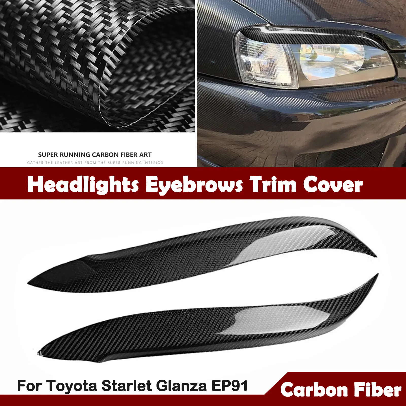 ​Exterior Headlight Eyebrow Sticker Headlamp Eyelid Front Head Light Lamp Trim For Toyota Starlet Glanza EP91 1996-1999 view 2
