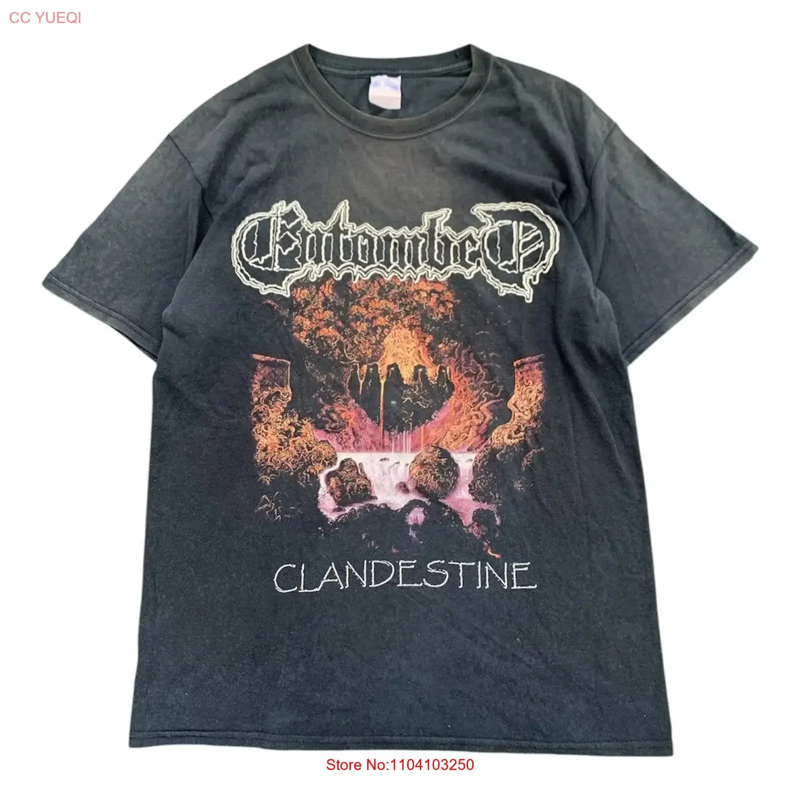 VTg 2000s Entombed Clandestine Black  T shirt NH24853 vintage Washed Breathable Unisex Slightly Versatile Stretched Comfortable