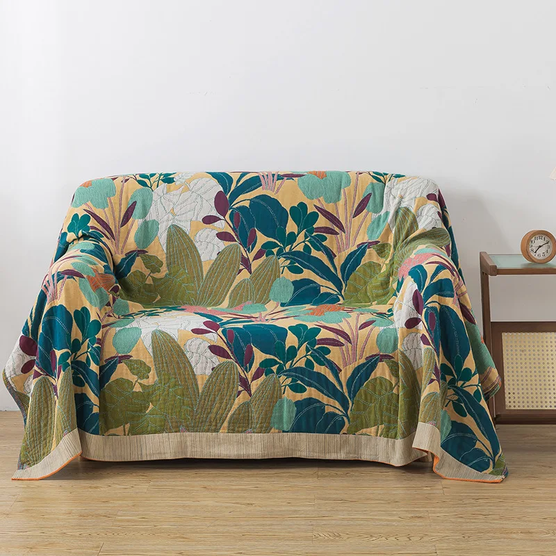Cotton Gauze Blanket 4 Layer Of Terry Quilts AB Side Tulip Pattern Bedspreads And Coverlet Single Double Bed Cover Quilit Sheet