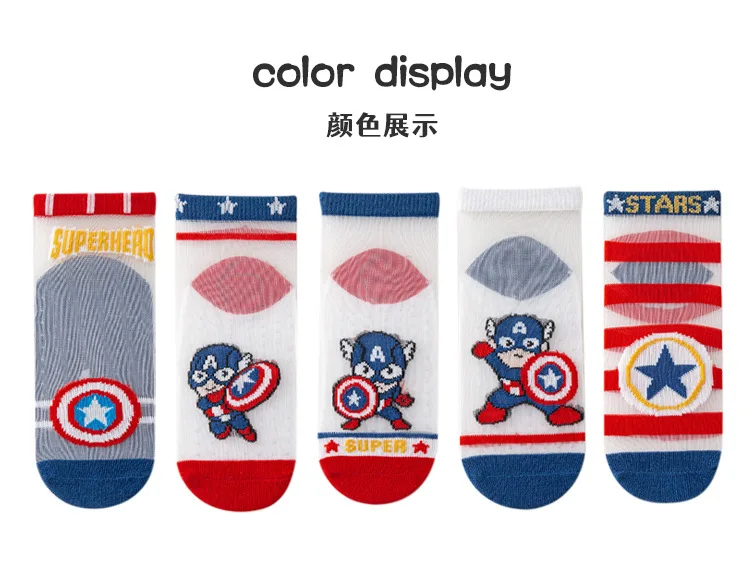 5 Pairs Cartoon Spiderman Iron Man Kids Socks Cotton Summer Thin Breathable Children socks Baby boys short socks 1-12 Y